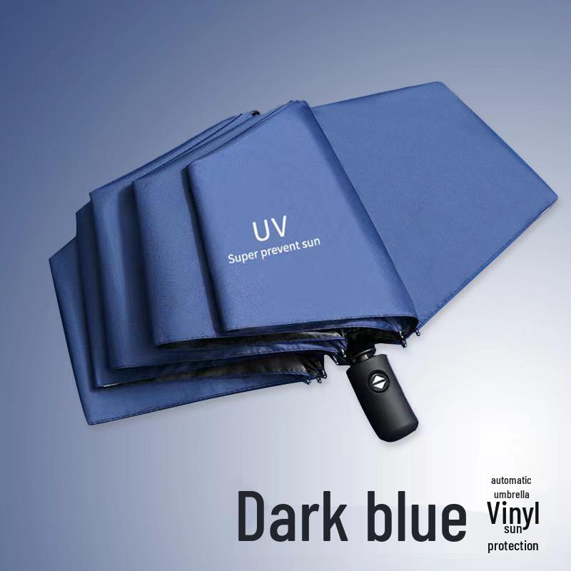 8-Rib Automatic Black Glue Umbrella: UV-Blocking, Rain or Sun Protection, Three-Fold Design