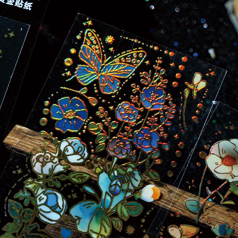 Zaomou 3D Gold Stamping Floral Language Stickers - Jinghong Retro Series for DIY Journals