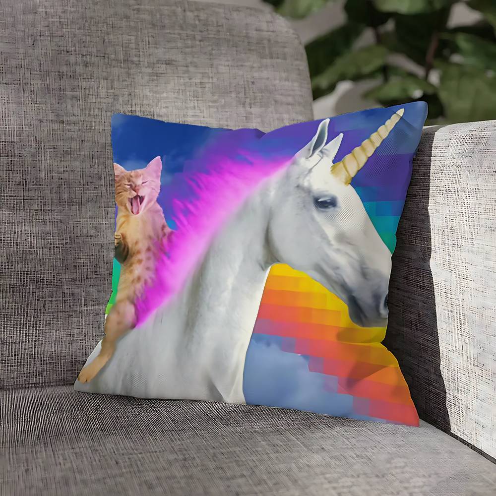 Cute Funny Rainbow Alien Cat Pillow Case For Sofa Decor Car Office Room Printing Cushion Cover Decorations and Protector