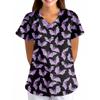 Women's Halloween Printed Loose V-Neck Pocket Short SleevUniform  Uniform