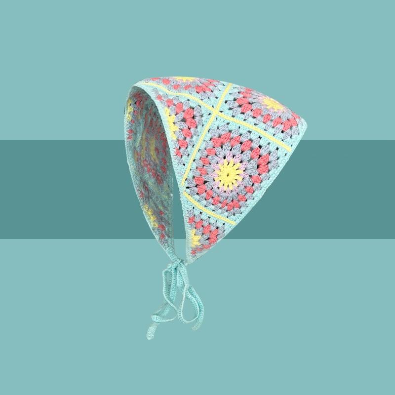 Korean Sweet Heart Hair Scarf Handmade Crochet Hollow Triangle Headband Towel Sweet Cute Strap Hair Bag Headscarf Hat