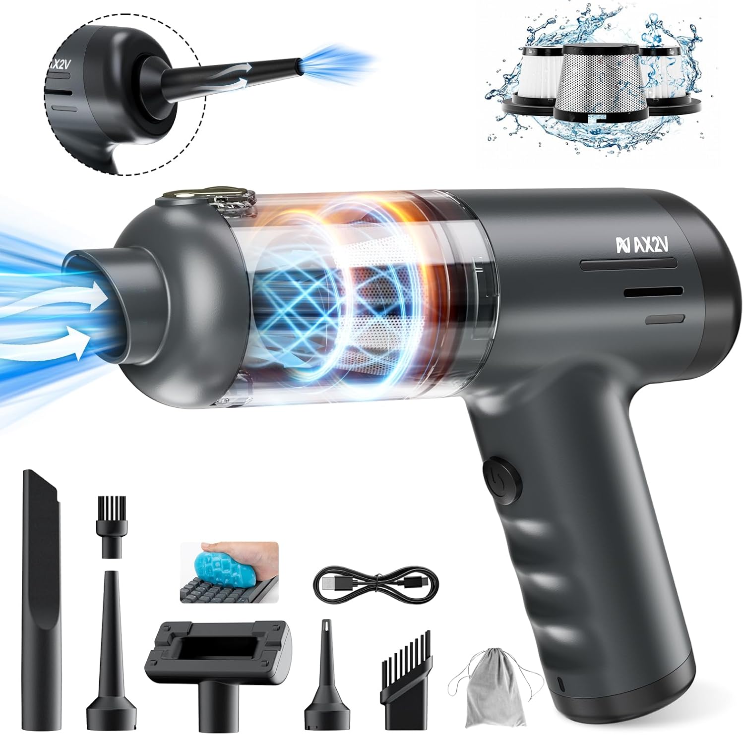 

2-in-1 Cordless Car Vacuum & Air Duster, 80W, 16kPa, 12KRPM, 30Min, Lightweight Rechargeable Mini Vacuum for Car/Home/Office