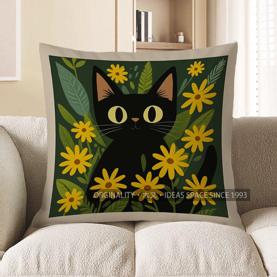 

Home Decor Cute White Cat With Yellow Flowers Pillow Cover Pattern Cushion Cover Suitable For Sofa Bedroom Car Pillow Cover 40x40cm