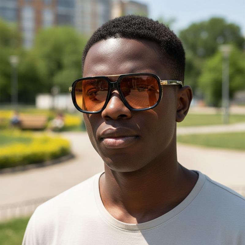 European American New Aviator Fashion Sunglasses Retro Trendy Square Frame Men's Driving Glasses UV400 Protection for Outdoor