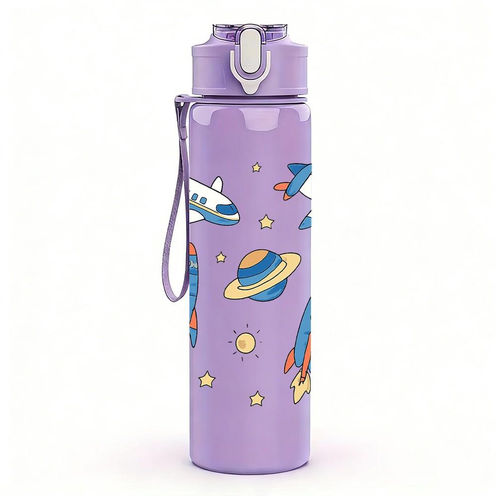 1PC Astronaut Rocket Sticker Pack 750ml Color Plastic Sports Water Bottle Leakproof Flip Straw Lid Suitable for Sports Office Home Use
