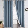 Ruffle Semi-Sheer Curtains, Plain Faux Linen Textured Vintage American Farmhouse Curtain Set for Living Room, Bedroom, Study