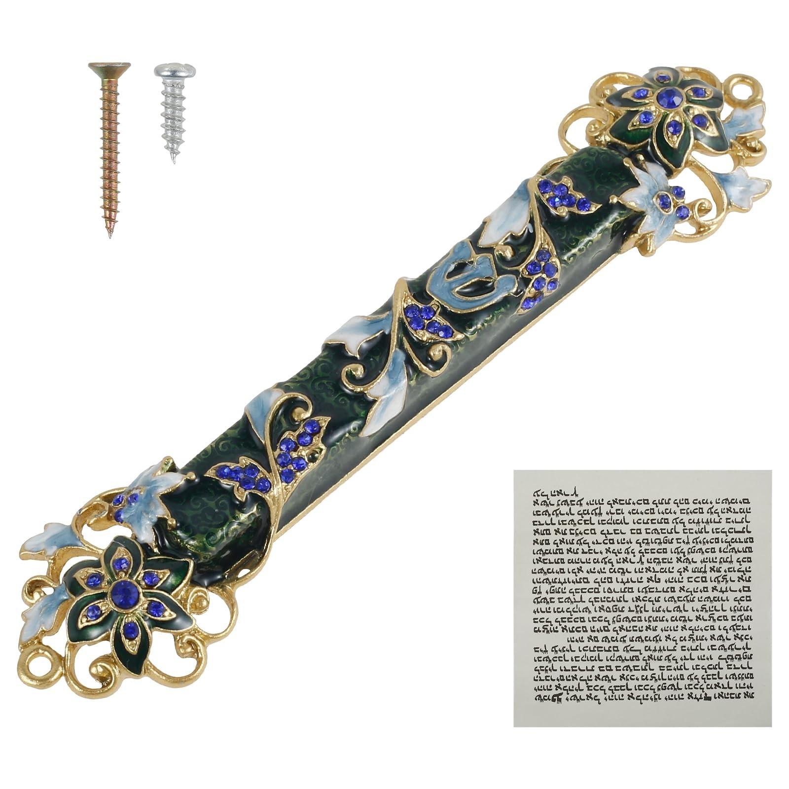 

Расписанная вручную мезуза со свитком для двери. Изысканная эмалевая мезуза с кристаллом. One Size