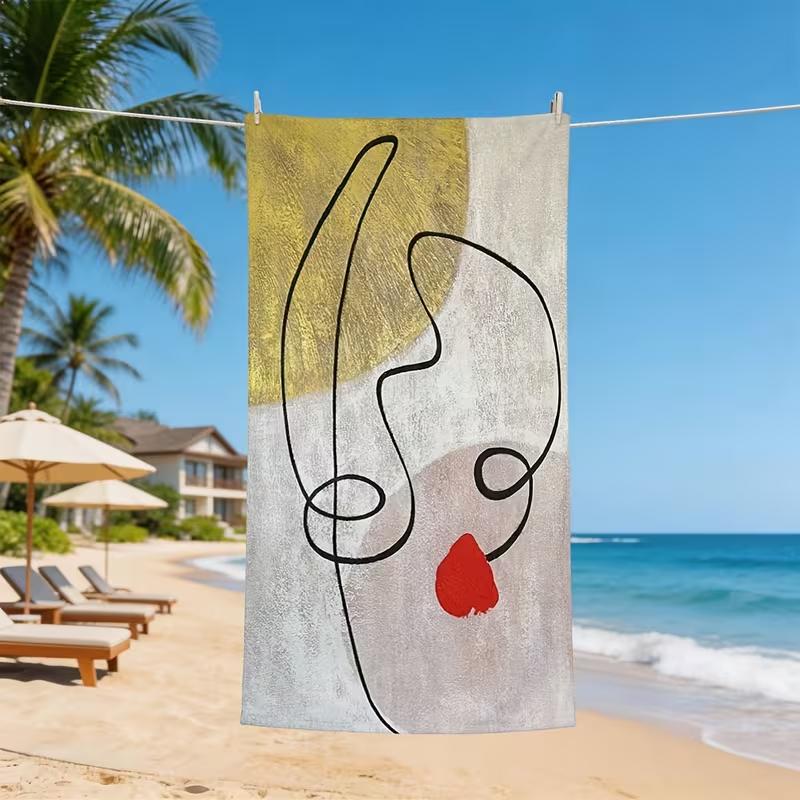Minimalist Abstract Beach Towel in Earthy Color Scheme This Modern Geometric Style Towel Is Made of Soft Ultra-fine Fiber Fabric