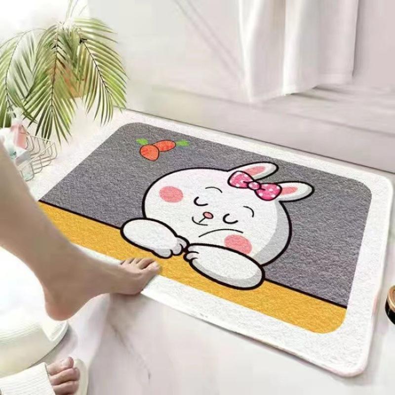 Cartoon Imitation Cashmere Floor Mat Bathroom Absorbent Toilet Door Entry Non-slip Mat Bedroom Carpet Door Mat Floor Mat Household