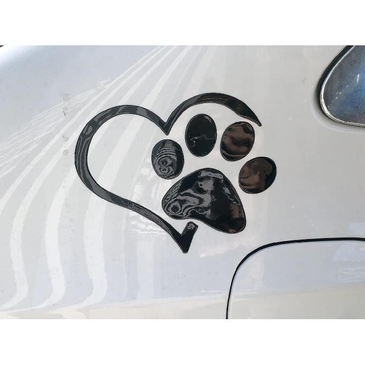 LZLRUN 3D Chrome Dog Paw Footprint with Peach Heart Sticker Decal Auto Car Emblem Decal Decoration (Black)