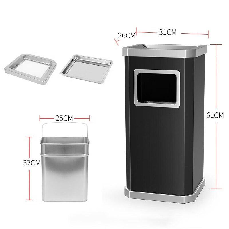 

Stainless Steel Trash Can Elevator Side Wastebasket Hall Entrance Door Side Rubbish Bin Hotel Vertical Large-capacity Trash Can серебряный