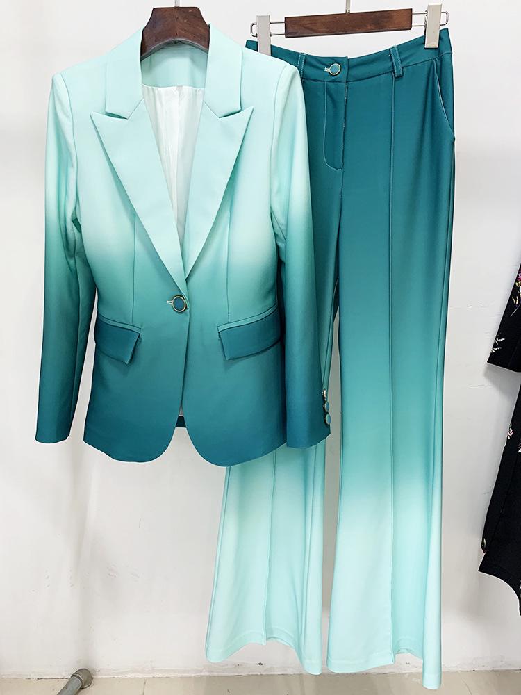 

2026 High Street Gradient Slim-fit Suit & Flare Trousers Set L зелёный