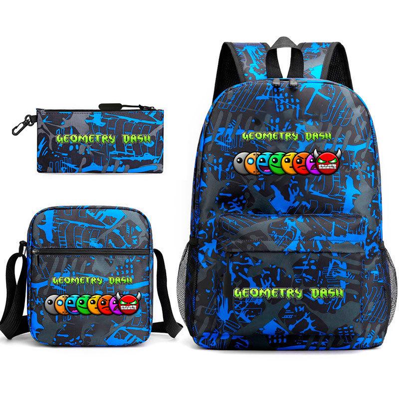 Geometric sprint trend starry sky schoolbag three-piece geometry dash heat transfer personalized backpack leisure bag