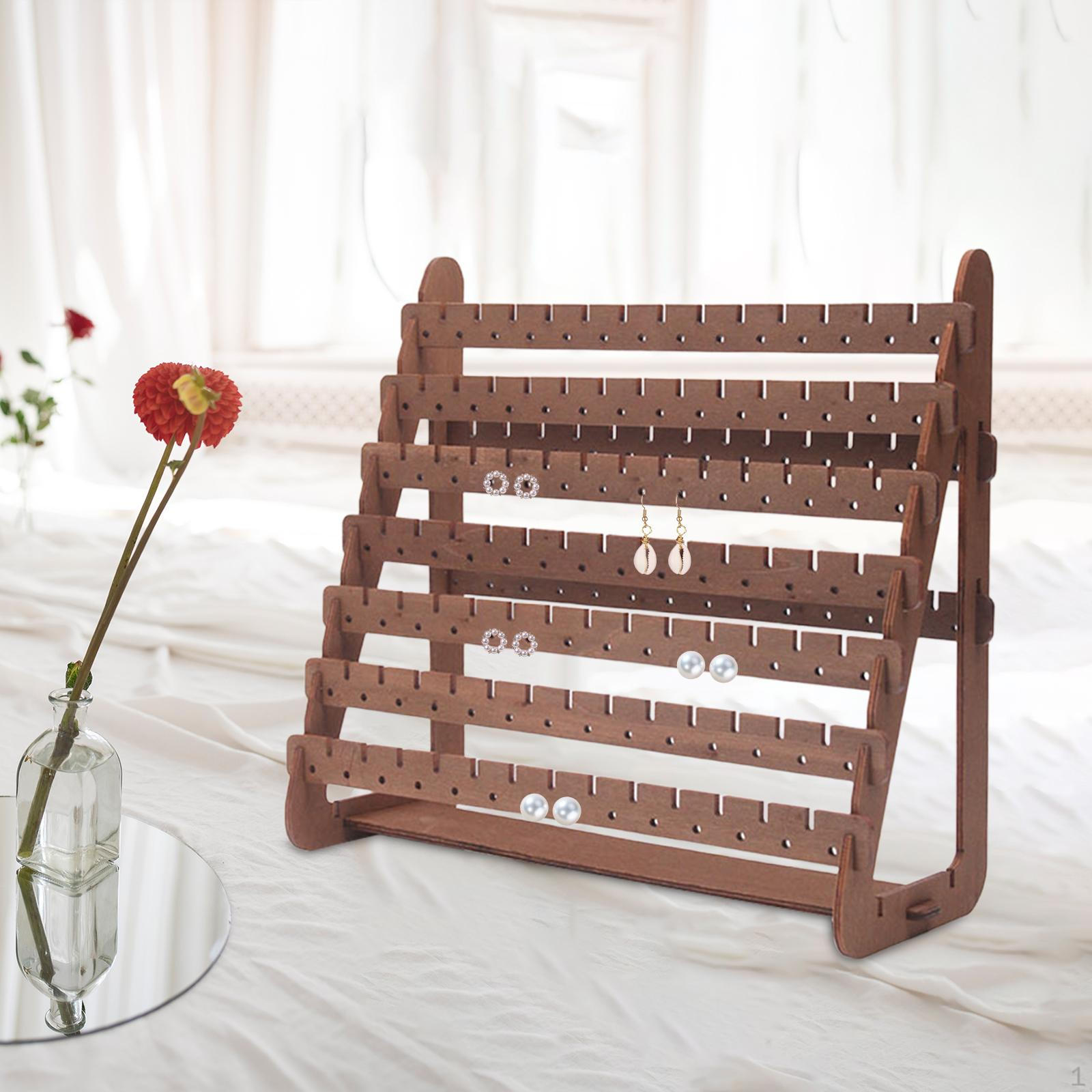 

Подставка для серег Подвесная стойка Устойчивое основание Деревянные украшения для туалетного столика коричневый