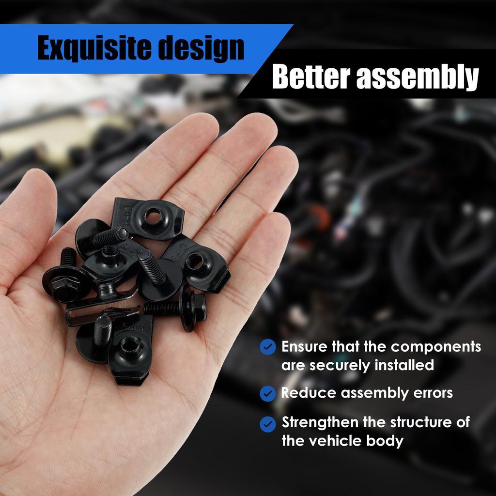 60pcs Body Fasteners Car Screws and Bolts Car Clips Plastic Rivet Fasteners Universal U-Nuts for Fender Engine Cover/Splash Shie
