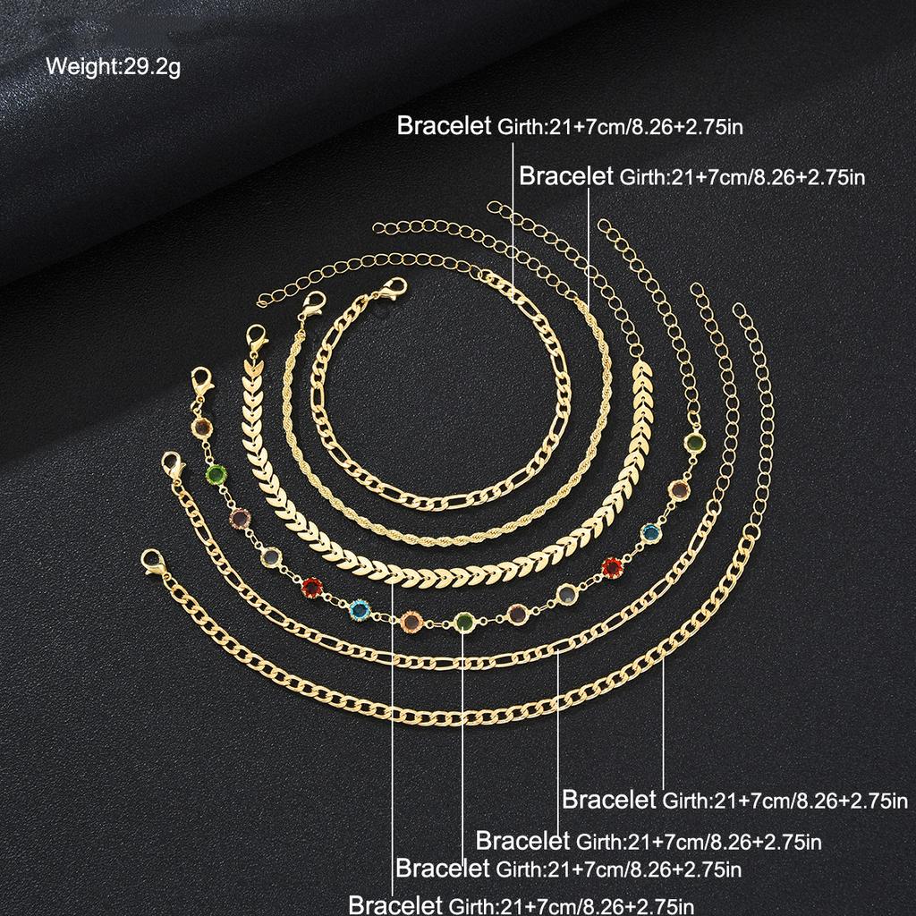 6Pcs/Set Gold Color Twisted Cuban Chain Anklet Set For Women Fashion Summer Colorful Zircon Anklet Beach Party Jewelry Gifts New