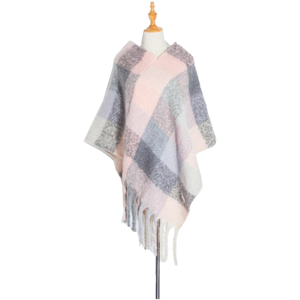 Winter Ladies Circle Yarn Thick Tassels Cape Thick Color Plaid Shawl Scarf