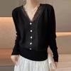 Women Sweaters Pullovers 2025 Autumn Winter Long Sleeve V-Neck Black White Knitted Sweater Women Tops Pullover JJ120