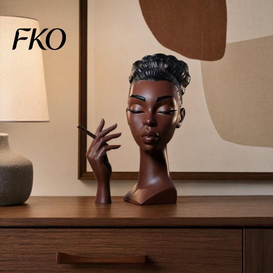 Home Decor Incense Burner Holder, Black Woman Head Sculpture, Multifunctional Desk Handcrafted Aromatherapy Suitable for Bedroom and
