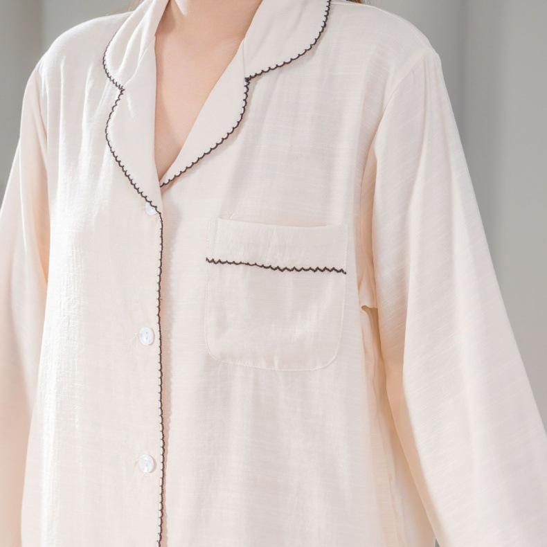 Mao Ma Sha Damen Pyjama-Set, Langarm, Lange Hose, Strickjacke, Große Größen, Revers-Design, Für Zuhause oder Draußen, Frühling/Herbst.