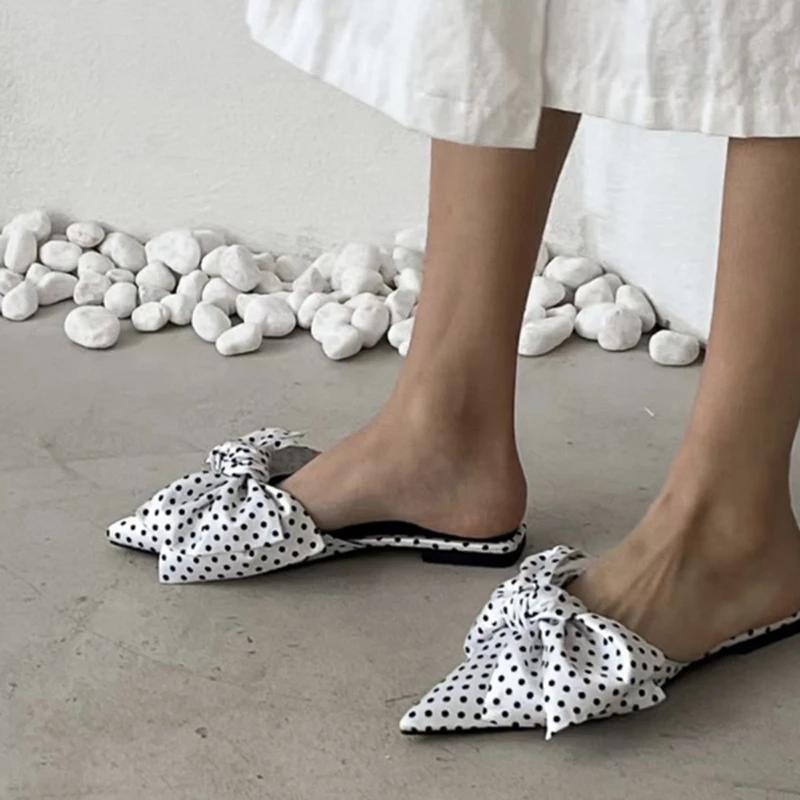 2025 Neue Sommerliche Schlichte Spitzschuhe Damen Hausschuhe Mode Schmetterlingsknoten Ballerinas Party Pantoletten Slide Schuhe