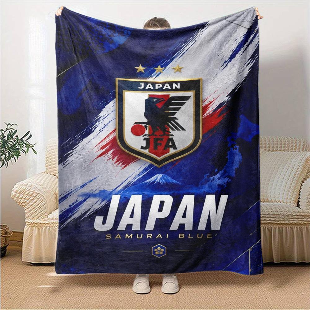 Blue Red Brush Stroke National Team Badge Print Flannel Throw Blanket, Soft Warm Cozy Bed Sofa Cover for Home Decor
