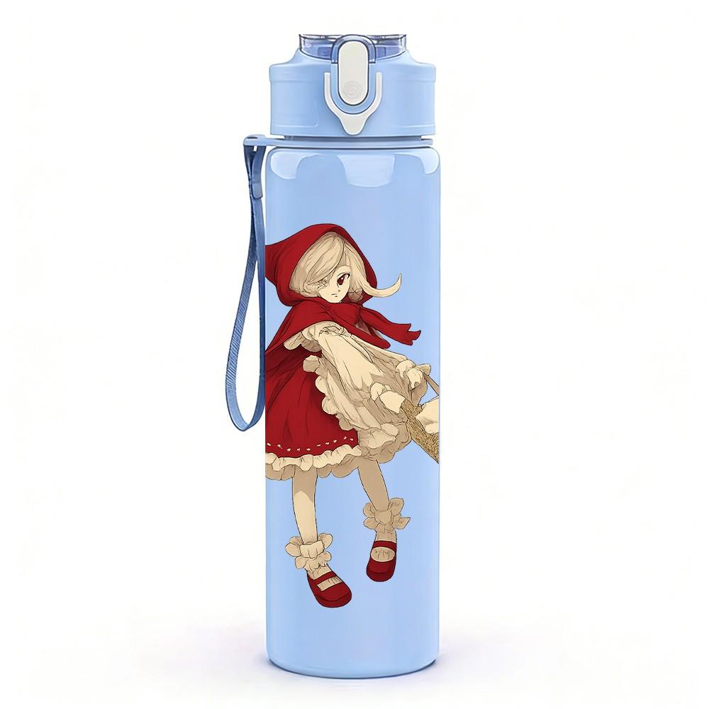 1PC Little Red Riding Hood Cartoon 750ml Color Plastic Sports Water Bottle Leakproof Flip Straw Lid Suitable for Sports Office Home Use