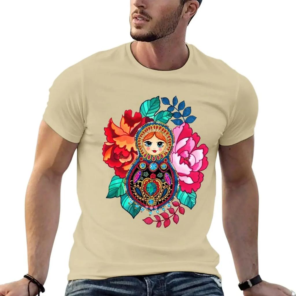 Summer Harajuku Custom T Shirt Heavyweight Informal New Arrival Matryoshka Jewel, Tatoo Designsweat Short Vintage Sleeve Tee