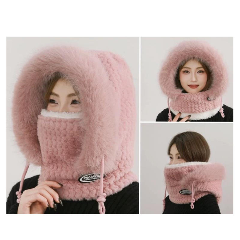 Unisex Wiatroodporne Zimowe Czapki Beanie z Polaru Szalik Outdoorowe Ciepłe Zimowe Balaklawa z Kapturem Sweter Dzianinowa Czapka