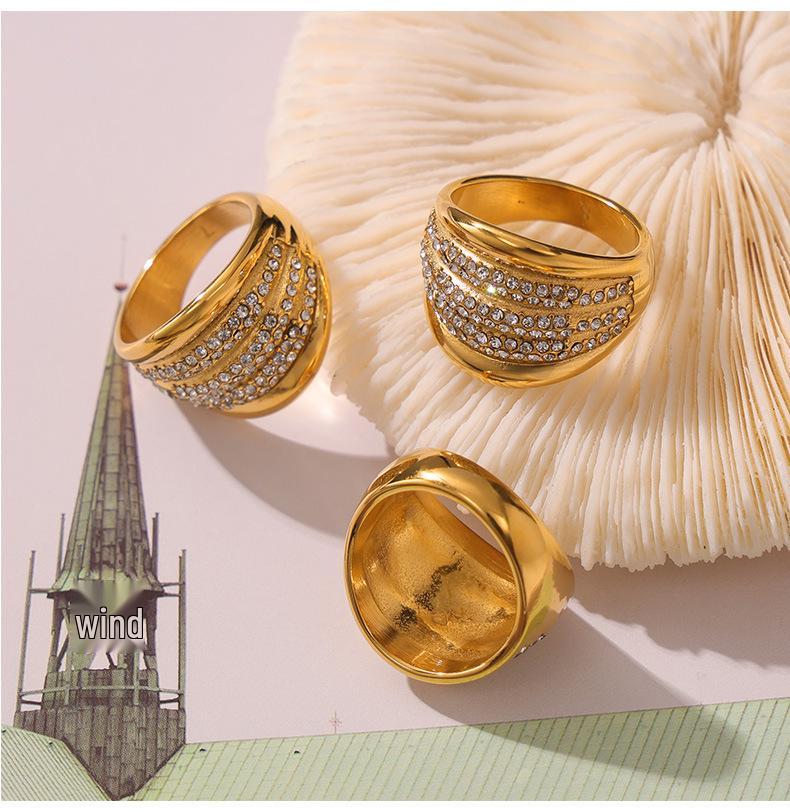 Elegant Women's French Multi-Layer Diamond Ring - Non-Fading, Light Luxury Band, In Stock