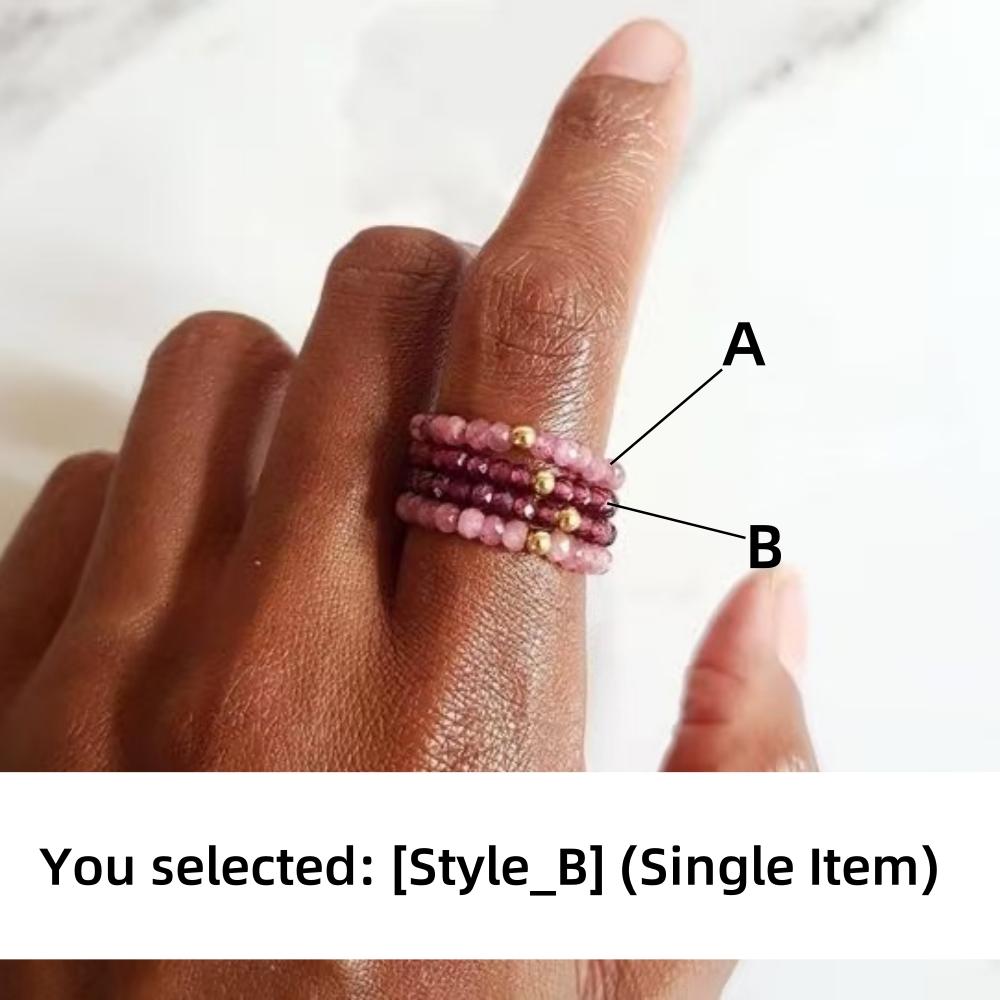 

Vlen Adjustable Ring for Women Natural Pink Tourmaline Garnet Beads Elastic Stretch Stackable Boho Finger Rings Jewelry Gift only ONE piece