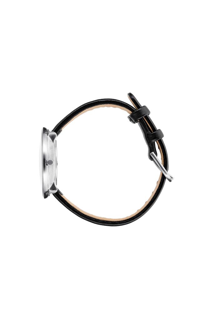 ARNE JACOBSEN STATION 53301-1601 Watch, 34mm, Scandinavian Design, Water Resistant (Quiet Design with No Second Hand), White with Black Leather Strap