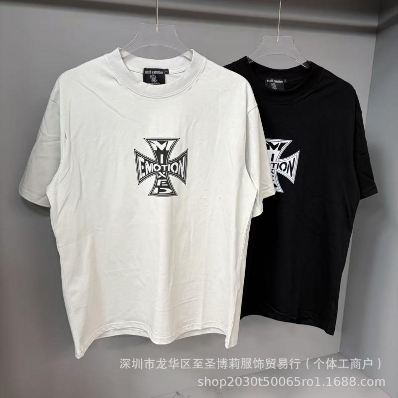 Unisex Vintage American Style Loose Fit Cotton Tee With Embellished Letter Print Round Neck Short Sleeve
