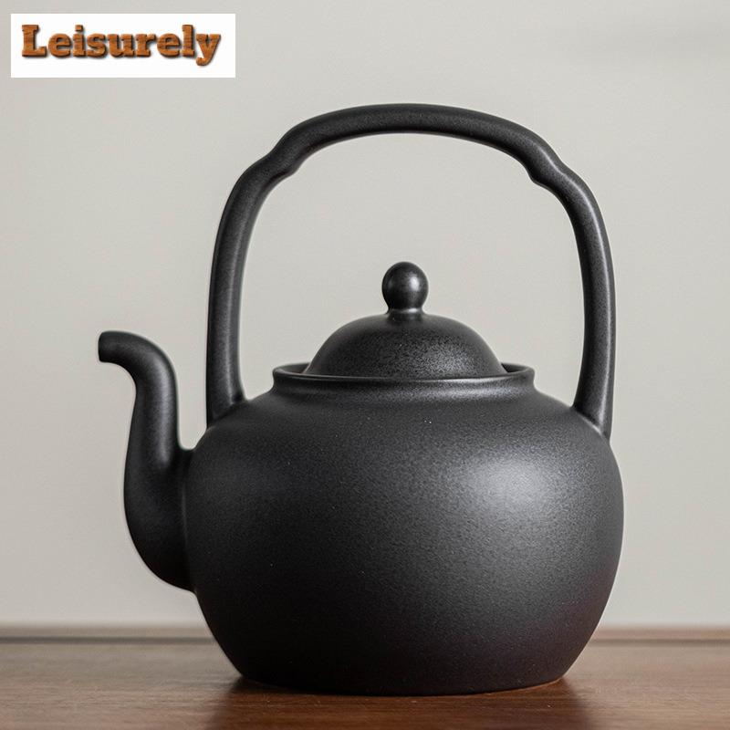 1000ML Czarny Ceramiczny Czajnik z Czarno-Białej Gliny Ręcznie Robiony Czajnik z Uchwytem w Kształcie Latarni Pałacowej Czajnik do Gotowania Wody na Węgiel Zestaw Herbaciany