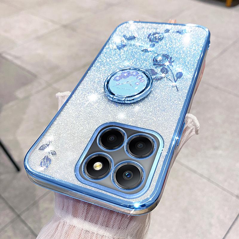 

KADEM Чехол-подставка с кольцом из ТПУ с градиентным блеском и цветочным узором для Honor X8 5G/X6 4G/70 Lite 5G Blue