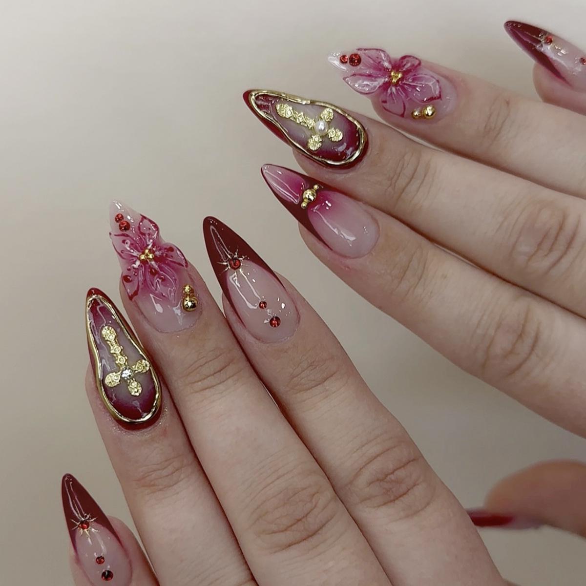 3D Wearable Short Almond Shape Nail Art Tips - Autumn/Winter Collection
