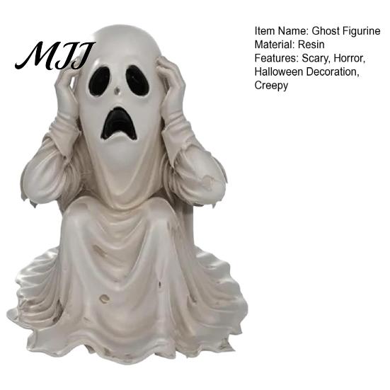 Haunted House Decoration Halloween Ghost Figurine, Scary Face Statue, Resin Spooky Figurine White for Indoor Home, Office, Desk Decor Outdoor Ornament