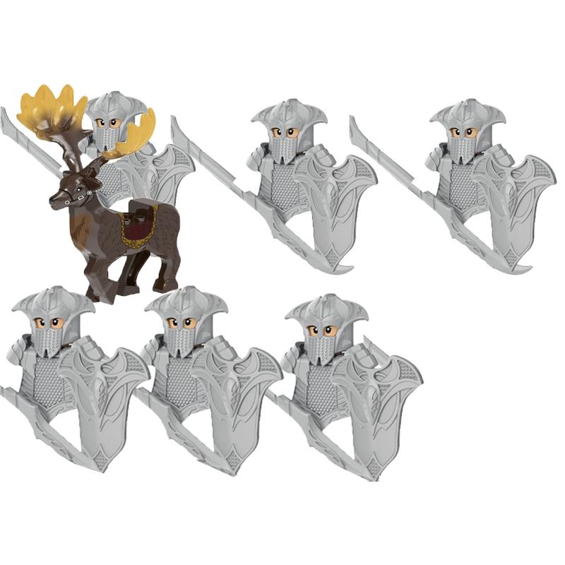 MOC Středověké Vojenské Stavební Kostky Elfský Bojovník Ork Rohan Gondor Rytíř Sada Postav Zvířecí Armáda Zbraň Luk Kuše Hračka