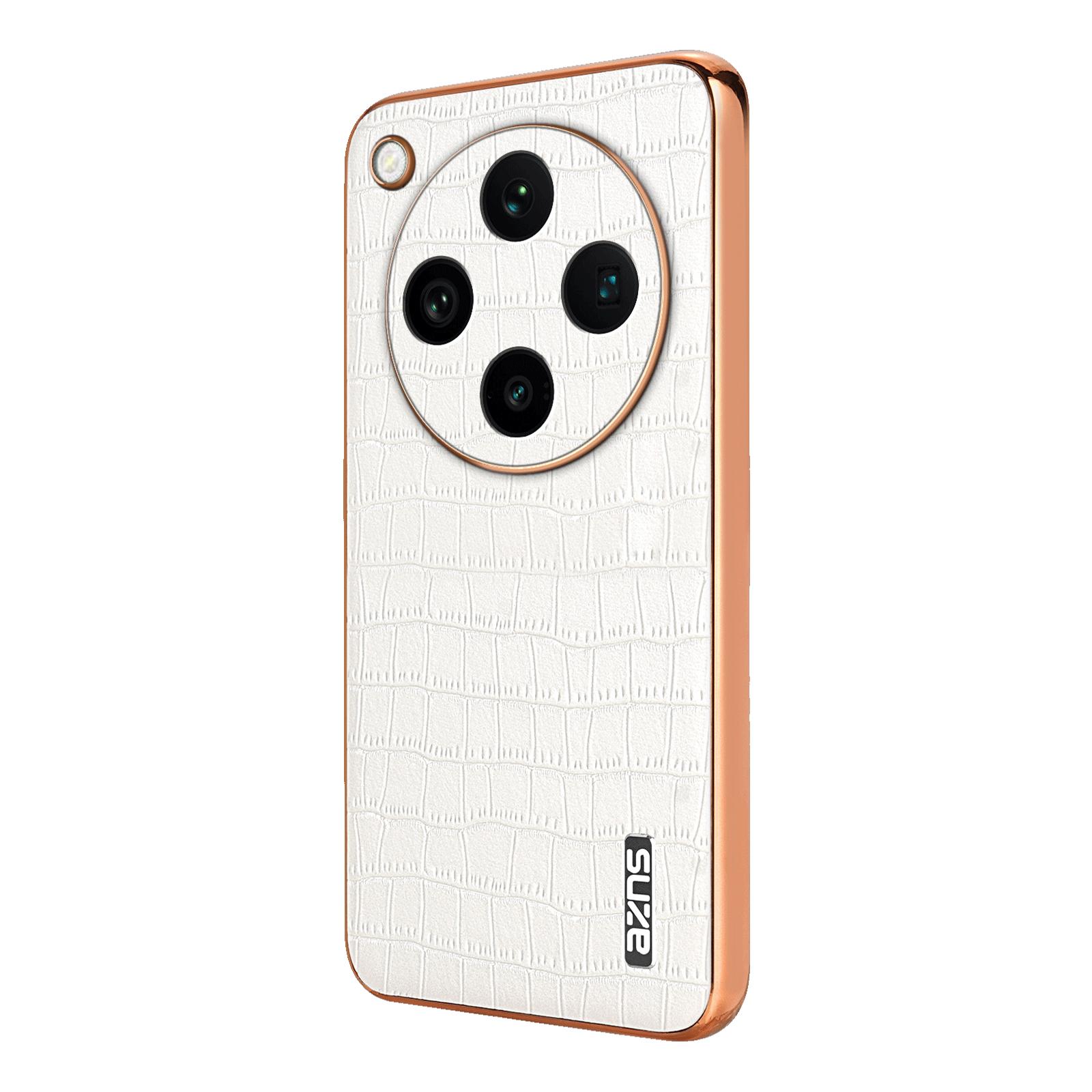 

AZNS для Oppo Find X8 Pro 5G чехол гальваническое покрытие крокодиловая текстура PU+TPU чехол для телефона White