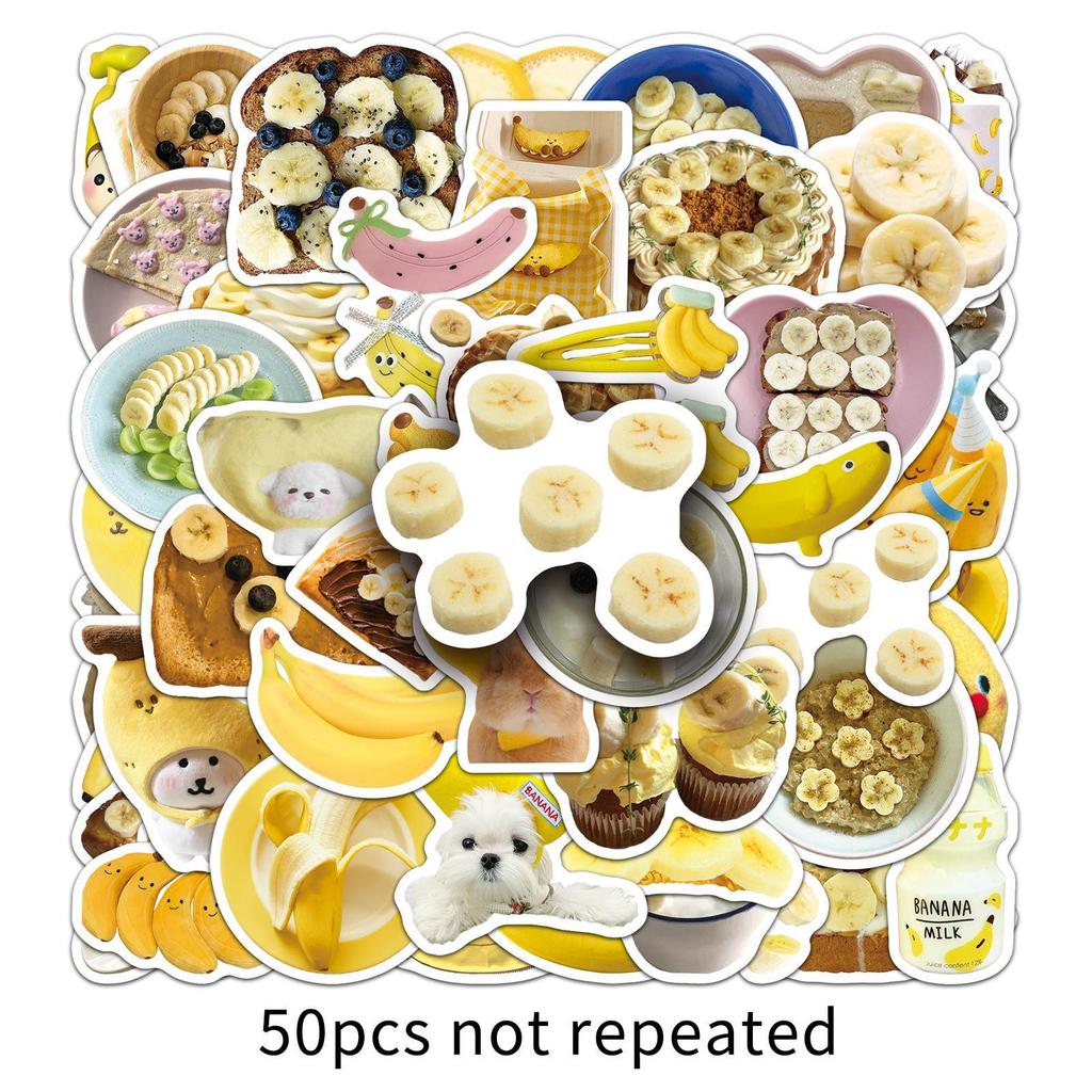 50-Piece Banana Style Waterproof Stickers Set for DIY Water Bottles and Journals