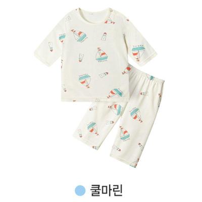 Koreański Zestaw Piżamy dla Dzieci Cool Rayon Letni Oddychający Miękki Bielizna Nocna Nadruk Morska Oceaniczna Rękaw 7/10 Bielizna Dziecięca 2szt