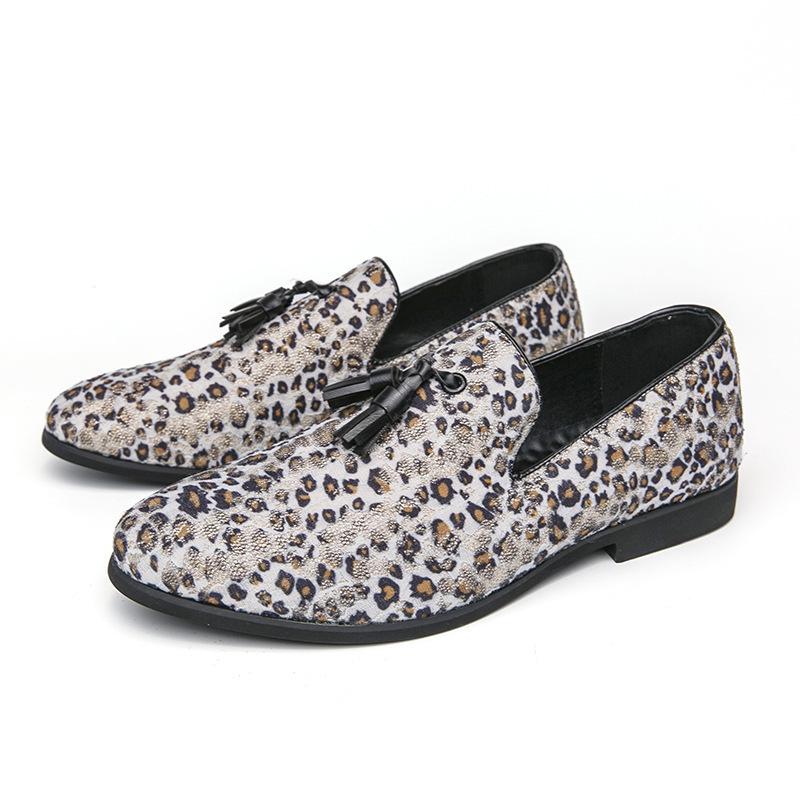 Plus Size Leopard Print Tassel Loafers - Men's Easy Slip-on Casual Leather Shoes, Size 46