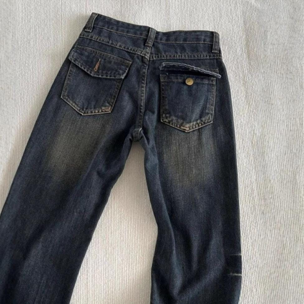 Women's 2025 Korean Flare Jeans High-waisted Niche Design Drape Horseshoe Pants Retro Street Style Baggy Jeans