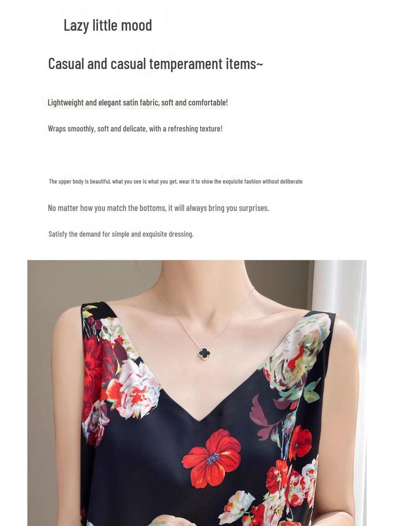 High-Quality Chinese-Style Satin V-Neck Camisole: Women's Sleeveless Summer Top