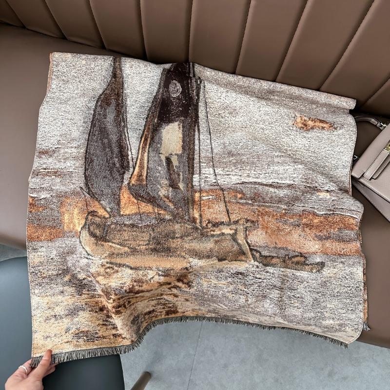 Autumn and winter warm thickened four shuttle imitation cashmere scarf winter shawl scarf women's oil painting sailing shawl