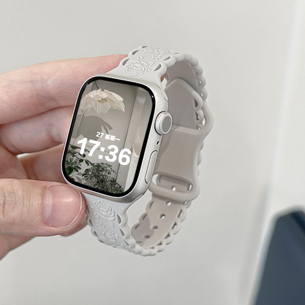 Y2k Trendiges Rosen-Relief-Silikonarmband für Apple Watch 10 9 8 7 6 5 4 3 2 Armband 44mm 45mm 46mm 49mm 42mm 40mm Uhrenarmband