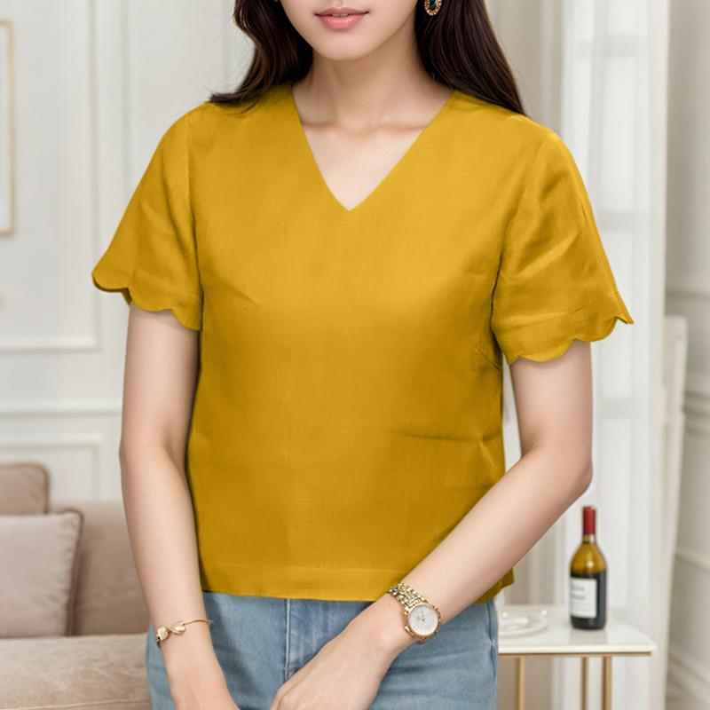 

ZANZEA Женская повседневная блузка с V-образным вырезом, летняя, с коротким рукавом, однотонная 5XL жёлтый