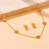 Gold Plated Camellia Jewelry Set Necklace Earrings Bracelet