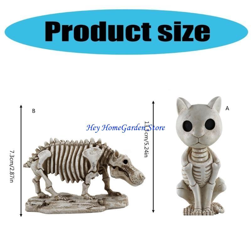 652F Artistic Resin Skeleton Hippo Decors Mystical Felines Skeleton Resin Statue, Artistic Desk Decoration for Creative Space