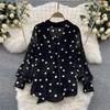 Chiffon Shirt Women's Summer Outfit Sweet Polka Dot Bubble Sleeves Versatile Base Shirt Top Women